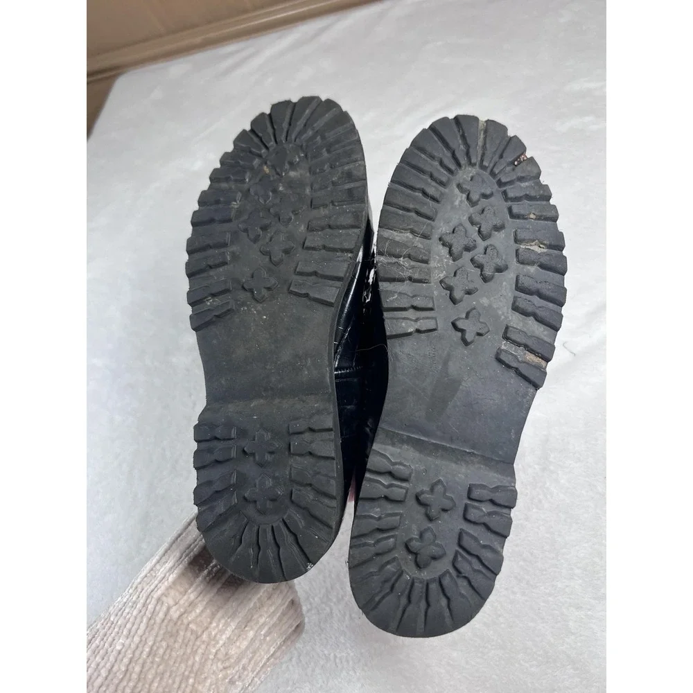 Jones New York Loafers Womens Size 8.5 Black Faux Croc Chain Lug Sole‎ Slip On